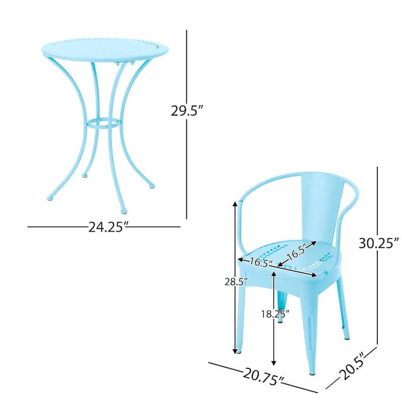 Roomfitters 3-Piece Outdoor Bistro Set Metal Patio Dining Furniture with Round Table and 2 Chairs, Light Blue