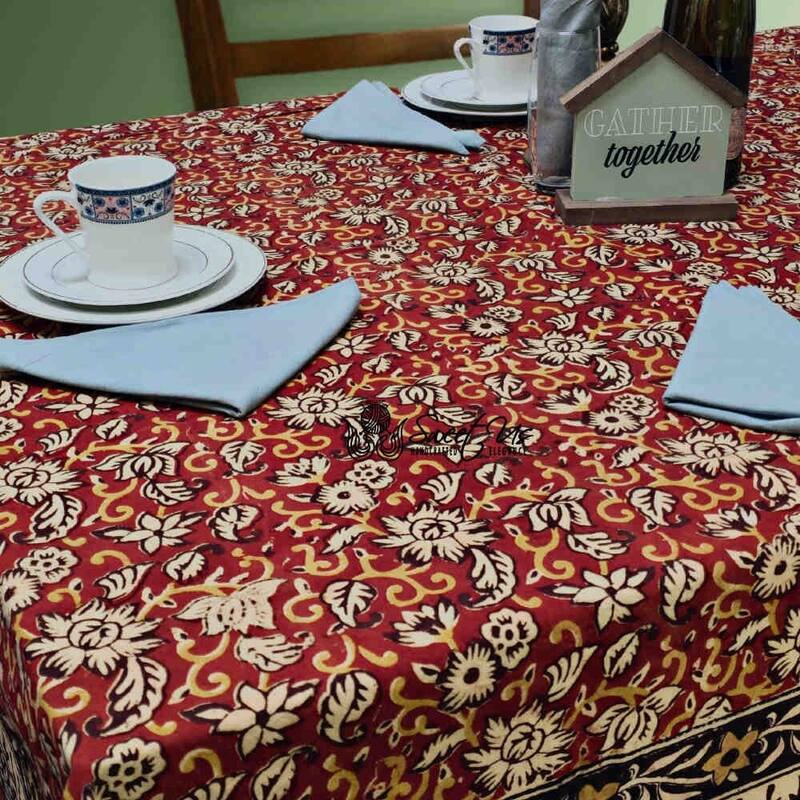 Marigold Bloom Floral Cotton Block Print Tablecloth