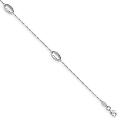 Curata 14k White Gold 10+1" Polished Open Oval Station Anklet (Lobster-claw)