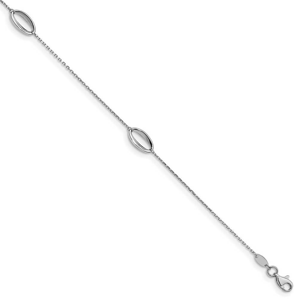 Curata 14k White Gold 10+1" Polished Open Oval Station Anklet (Lobster-claw)