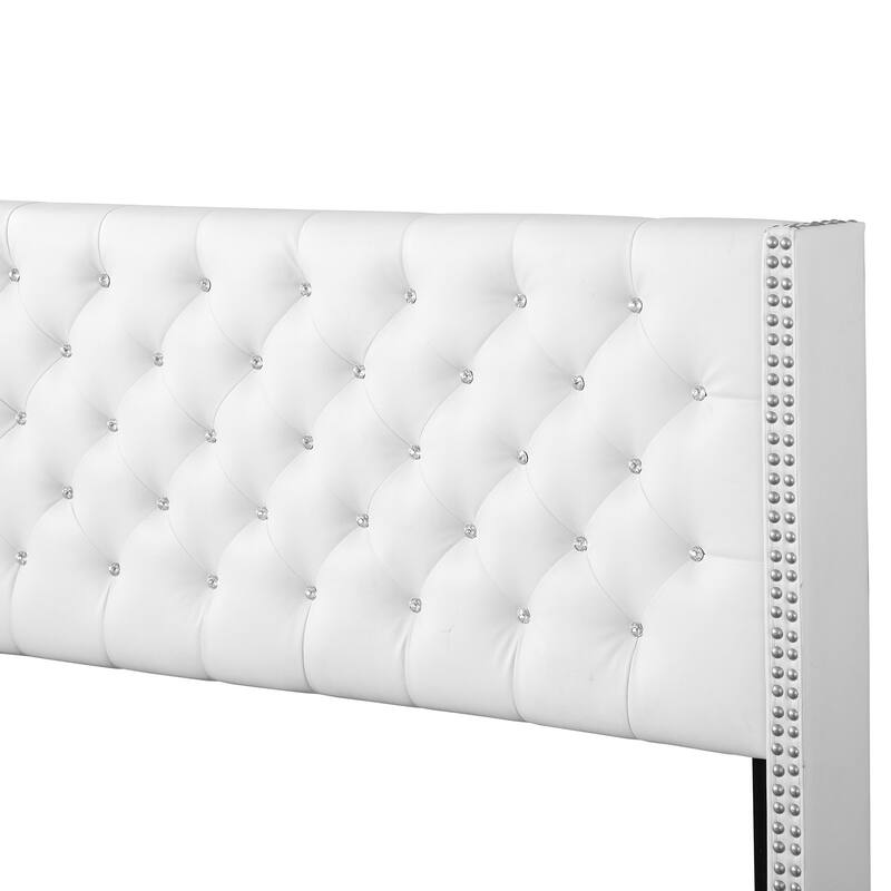 Jeweled Tufted Upholstered Panel Full Bed - 80" - White