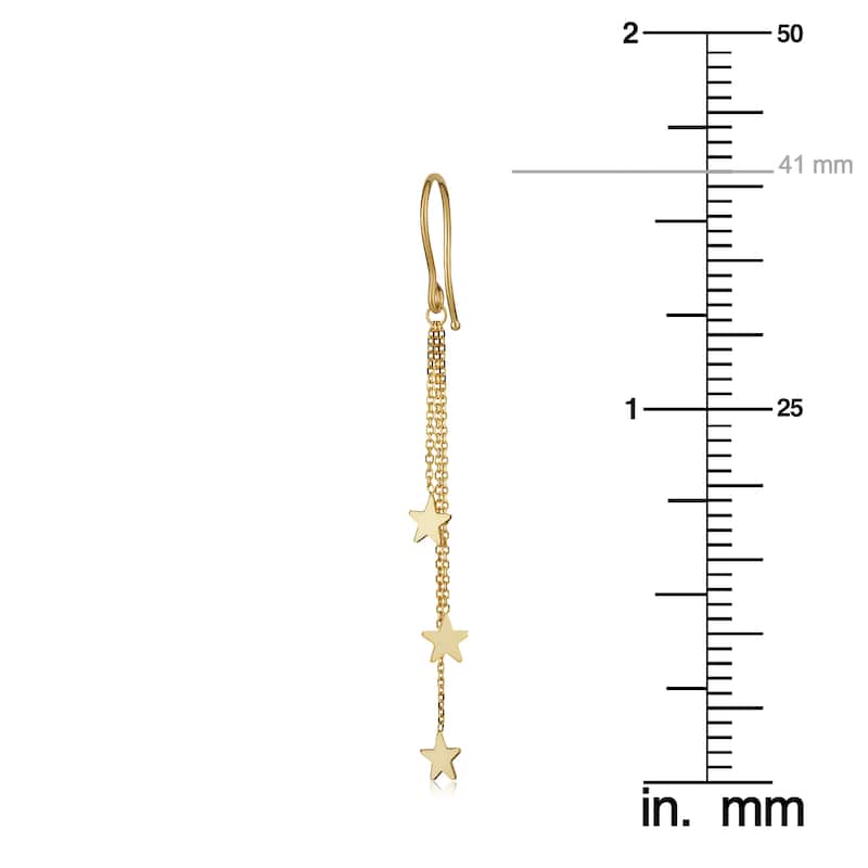 14k Yellow Gold Stars Triple Strand Dangle Earrings