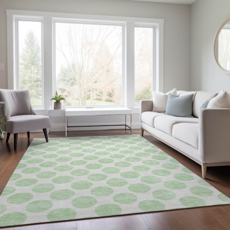 Machine Washable Indoor/ Outdoor Polka Dots Chantille Rug