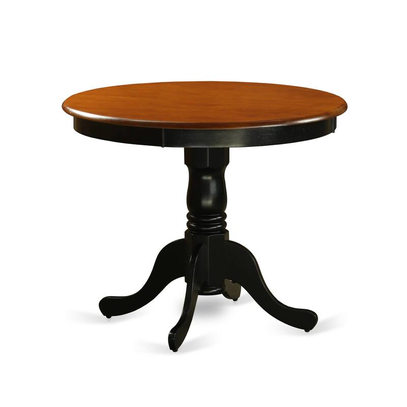East West Furniture 3 Piece Dining Room Table Set- A Round Kitchen Table and 2 Dining Chairs, Black & Cherry (Seat Options)