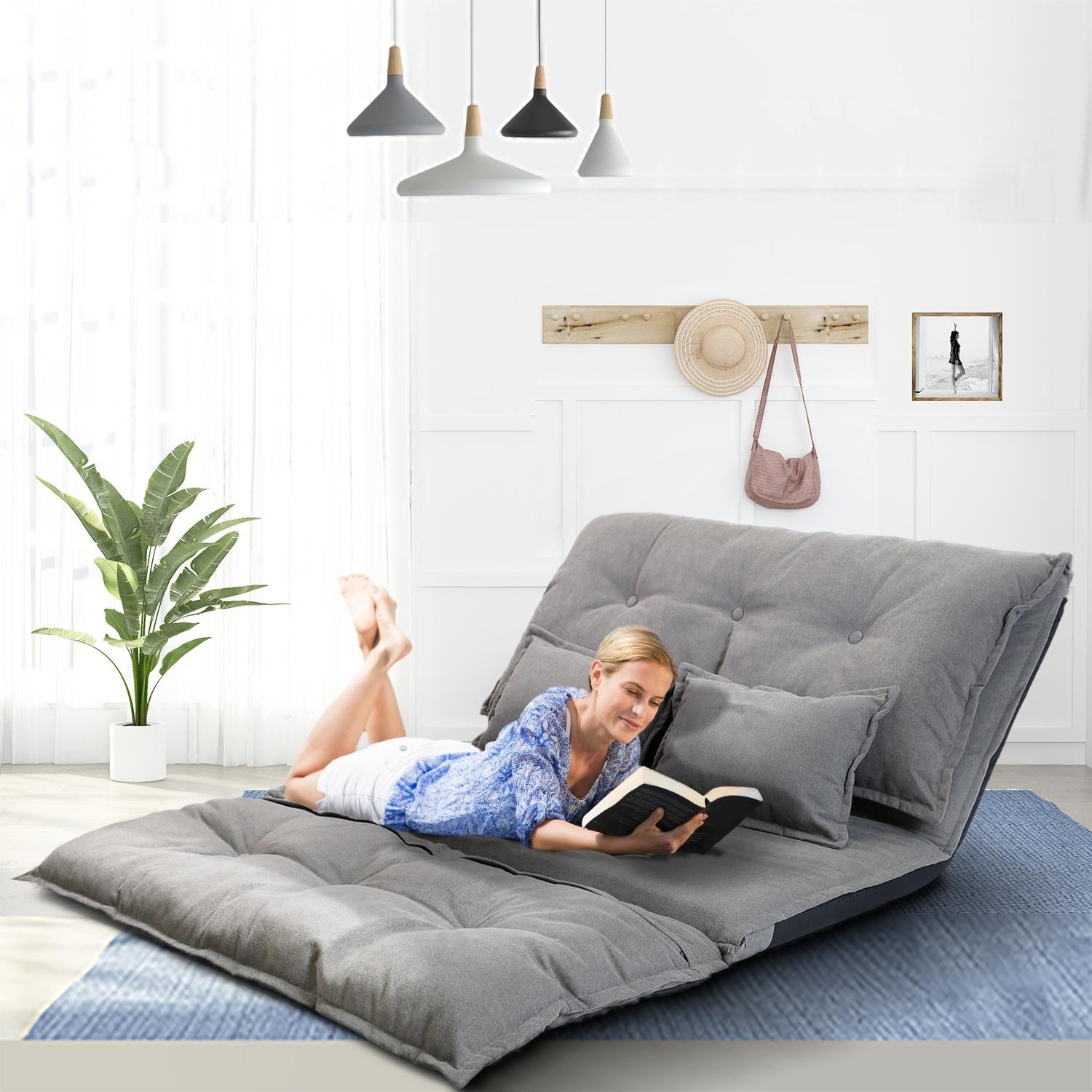 Hello Laura Convertible 5-position Floor Sofa Bed with Adjustable Backrest