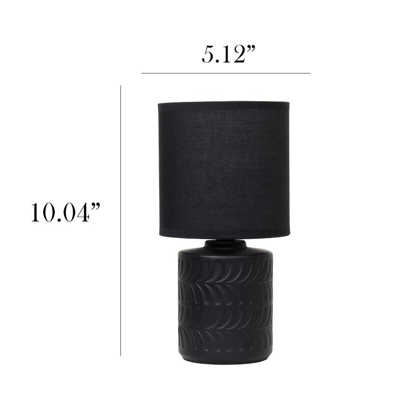Floral Textured Ceramic Table Lamp with Drum Shade - 10" - Black