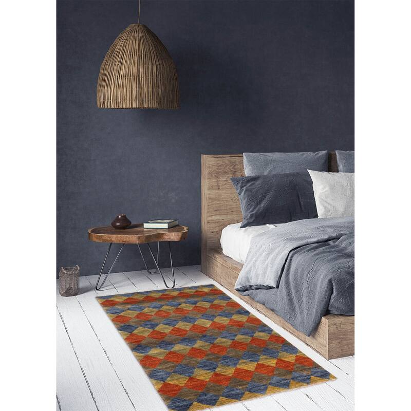 ECARPETGALLERY Hand-knotted Pak Finest Gabbeh Dark Blue Wool Rug - 4'7 x 6'7