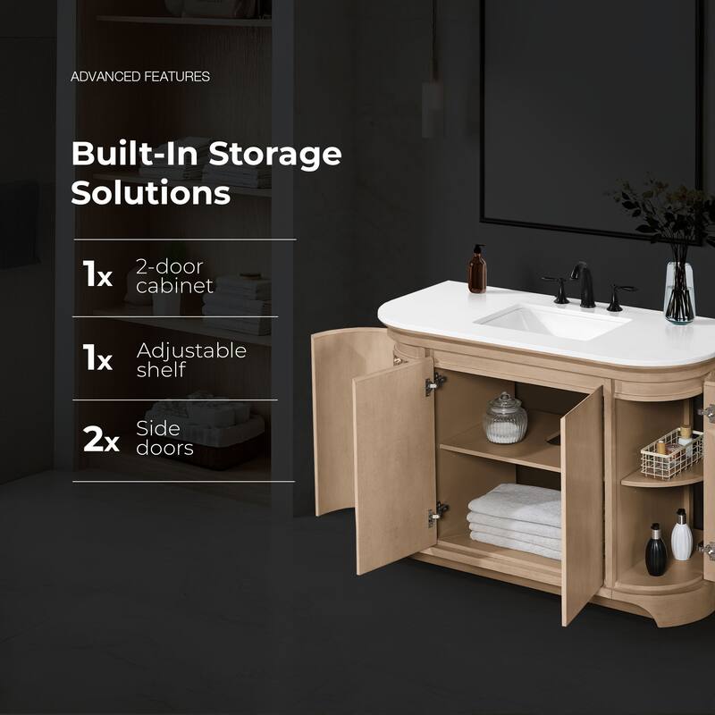 OVE Dain 48 in. Sahara Birch Bathroom Vanity with White Engineered Stone Top - 48"