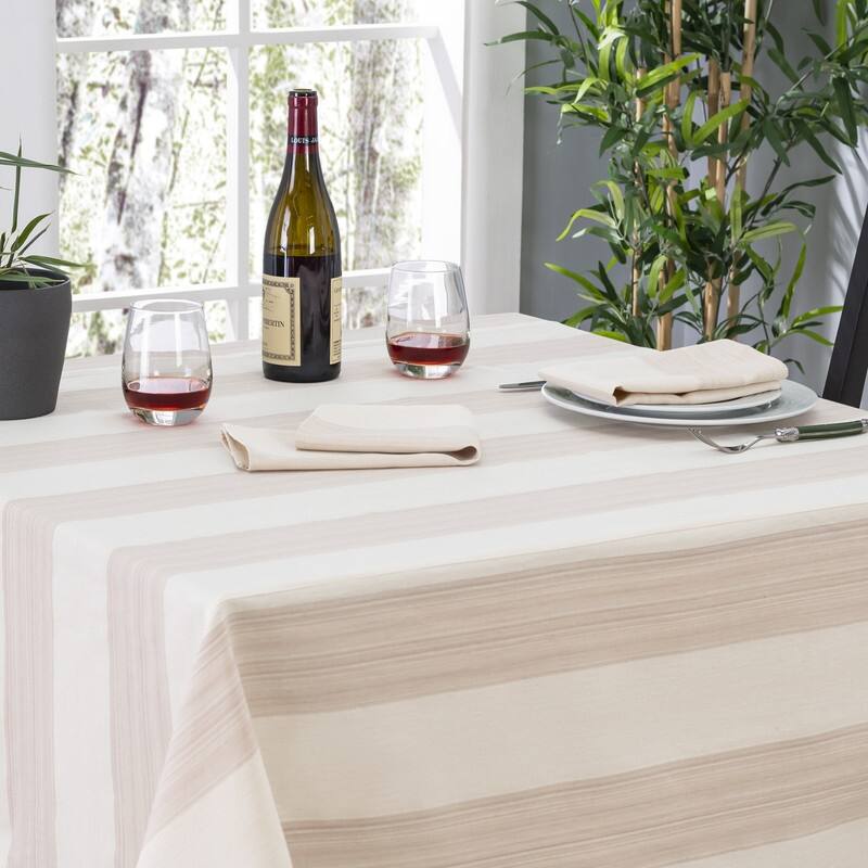 French Home 63"x 63" Cream and Tan Striped Tablecloth - 63" x 63"