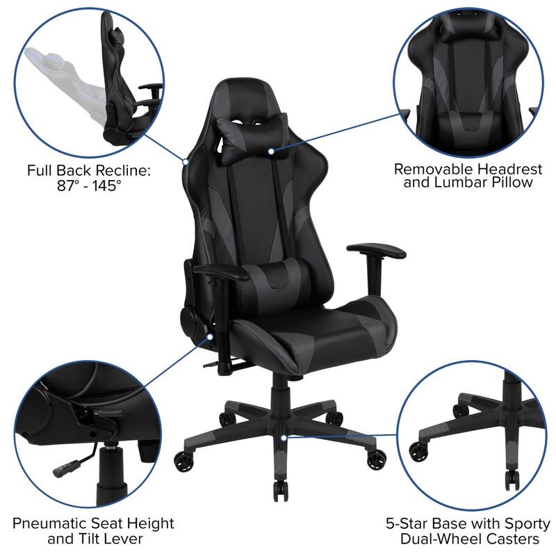 Racing Gaming Ergonomic Chair with Fully Reclining Back in Red LeatherSoft