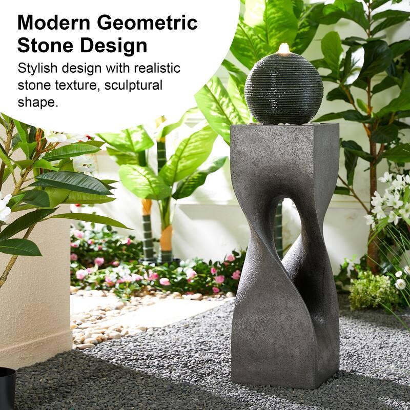 Demta Floating Pedestal Sphere Polyresin LED Garden Fountain with Pebbles by Havenside Home