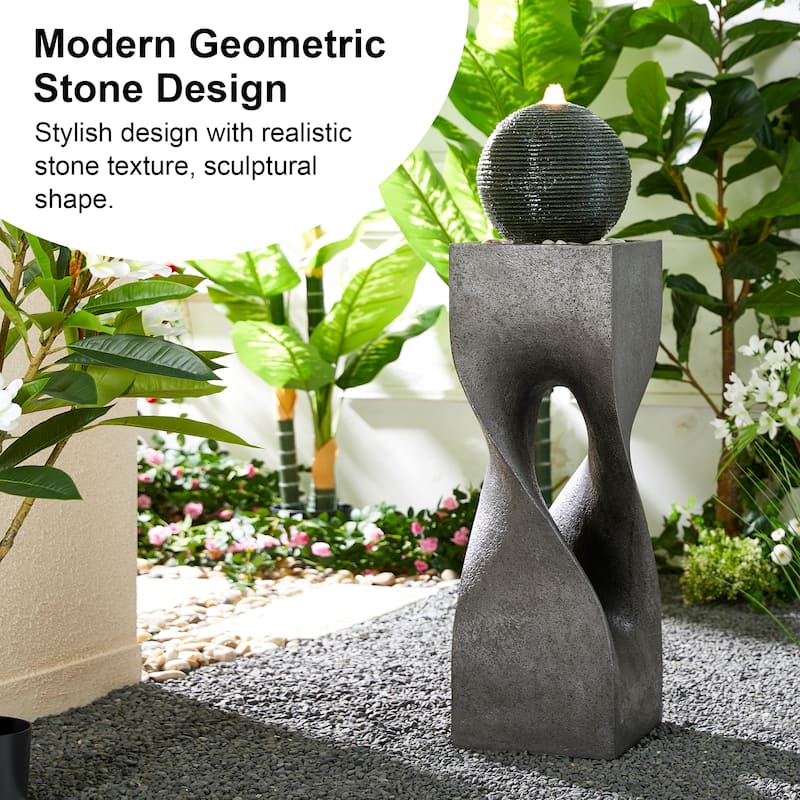 Glitzhome Modern Geometric Oversized Pedestal Sphere Polyresin Outdoor Floor Fountain with Pebbles