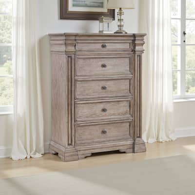 Blaie Tall Dresser Chest, 5 Drawer, 68 Inch Taupe Brown Solid Hardwood