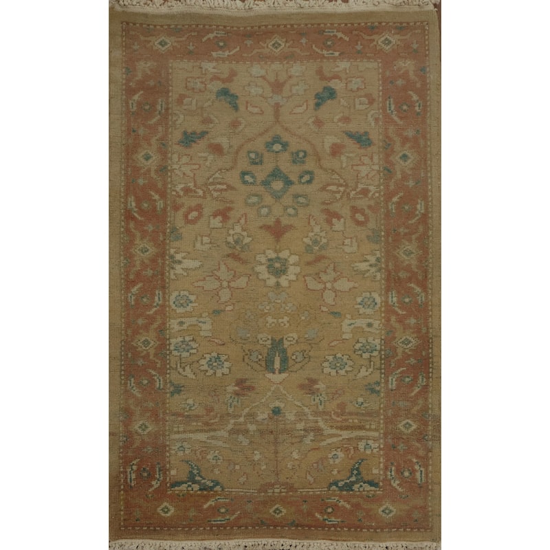 Hand Knotted Oriental 100% Wool Carpet Traditional All-Over Brown Ziegler Area Rug - 3' 7'' X 2' 0''