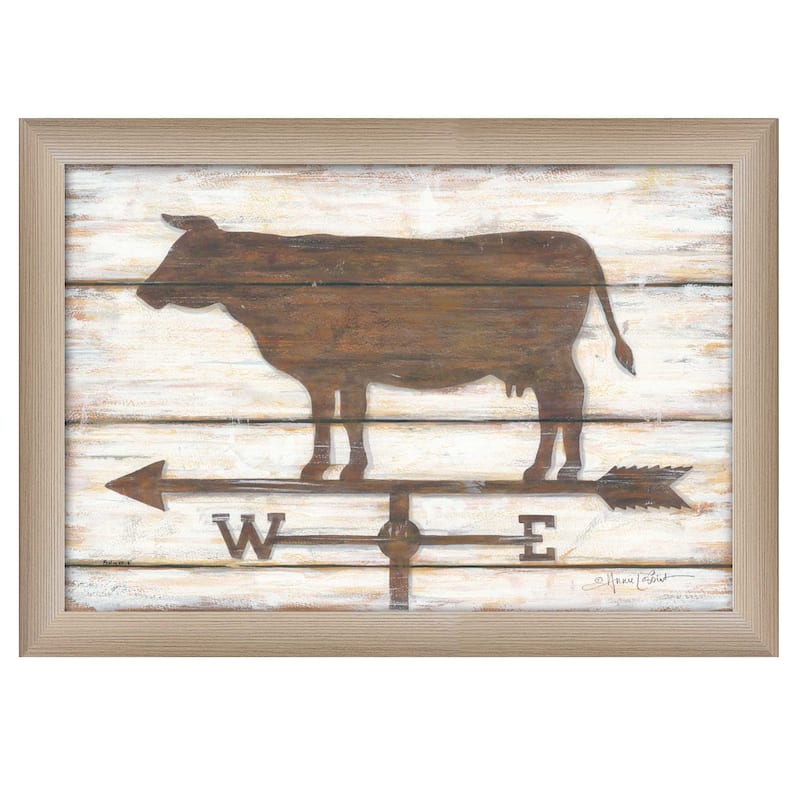 TrendyDecor4U Farmhouse "Farmhouse Cow" Framed Print Wall Art by Annie LaPoint - Natural