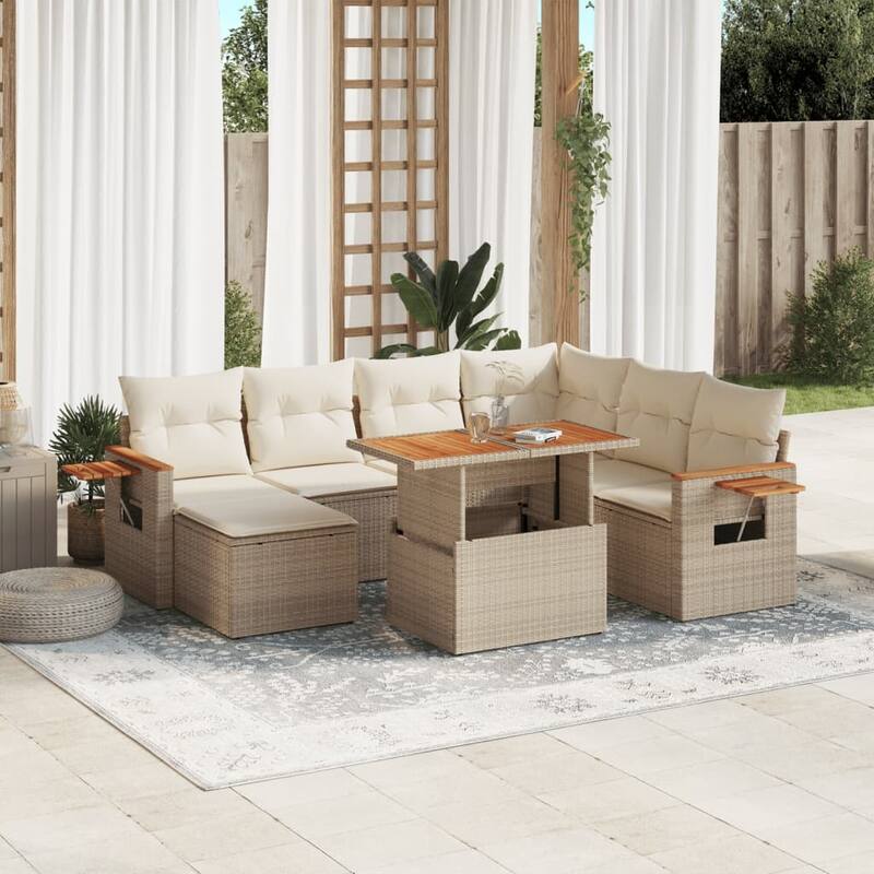8 Piece Outdoor Sofa Set with Cushions - 21.7 x 39.4 x 28.7 in - Beige and cream