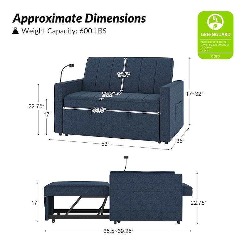 Duane Modern Upholstered Sleeper Sofa with Mobile Phone Holder by HULALA HOME