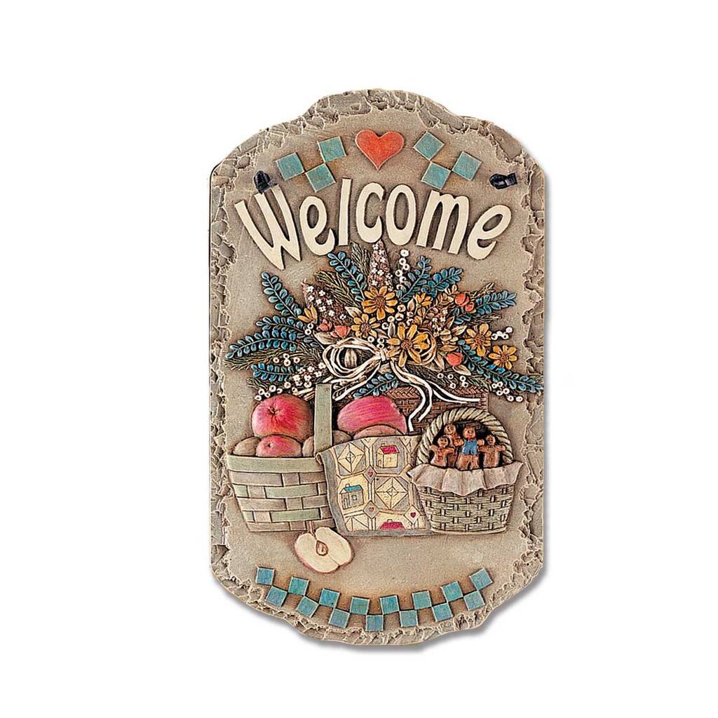 Welcome Sign, "Baskets" Porch Decor, Resin Slate Plaque, Ready To Hang Decor