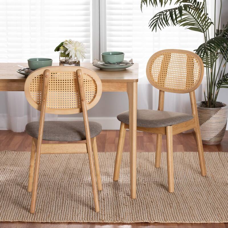 Darrion Mid-Century Modern Fabric and Finished Wood 2-Piece Dining Chair Set