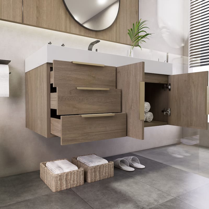 Noble 42" Wall Mounting Vanity (L Drawer) with Reinforced Acrylic Sink