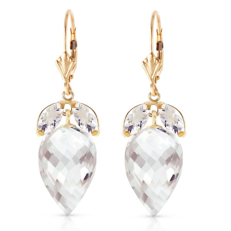 25.5 Carat 14K Solid Gold Earrings Pointy Briolette White Topaz