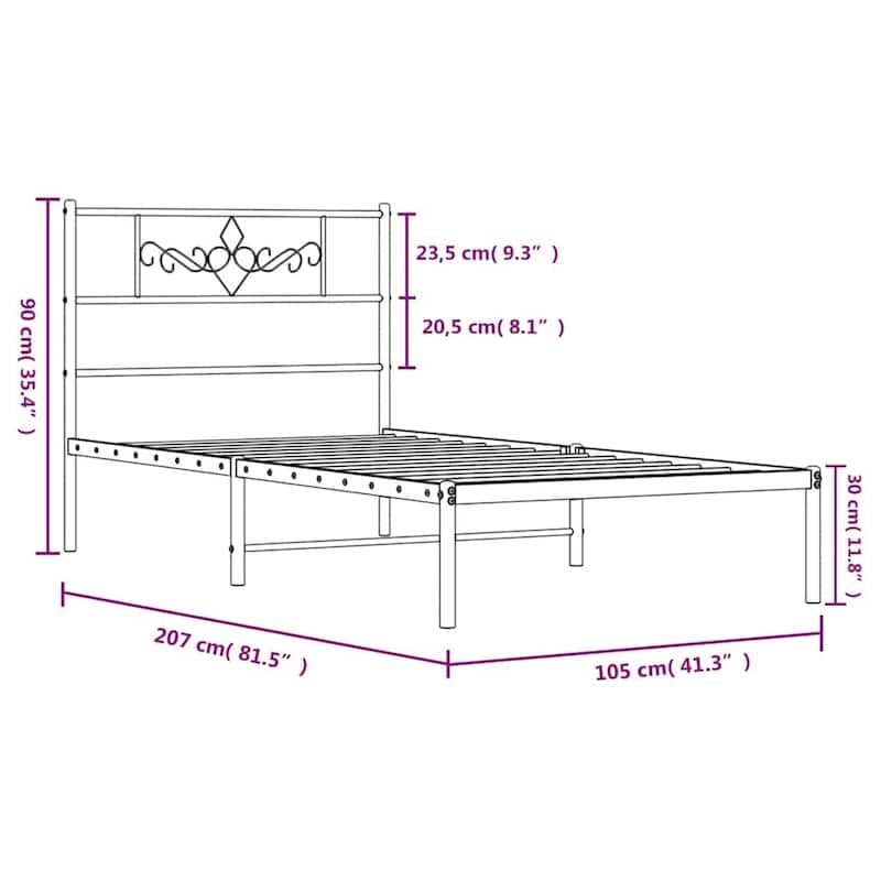 vidaXL 12 Inches Black Twin XL Metal Bed Frame No Mattress - 81.5" x 41.3" x 35.4"