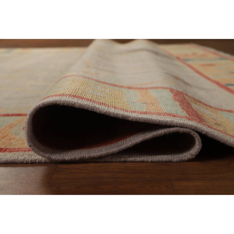 Hand Knotted Oriental 100% Wool Carpet Transitional Geometric Beige & Ivories Oushak Area Rug - 9' 1'' X 8' 0''