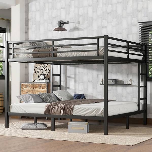 slide 2 of 18, Metal Bunk Bed - Space-Saving Design for Teens and Adults King over King - Black