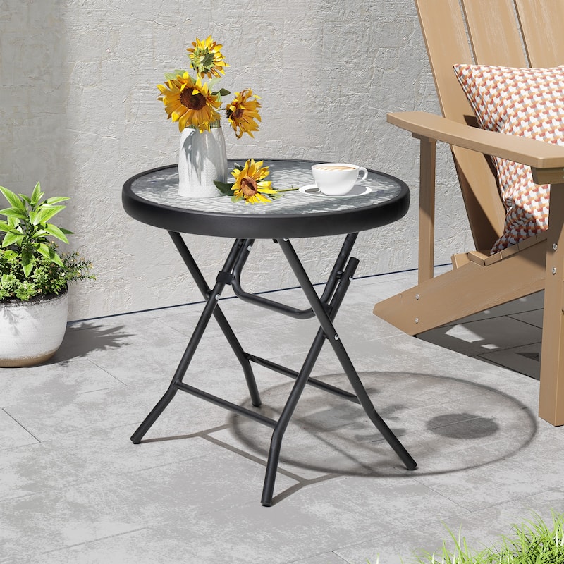 Outdoor Folding Tempered Glass Side Table Patio Bistro Coffee Table