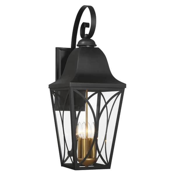 slide 2 of 8, The Great Outdoors 73359 Cardigan 4 Light 30" Tall Outdoor Wall Sconce Sand Coal Black / Olden Brass