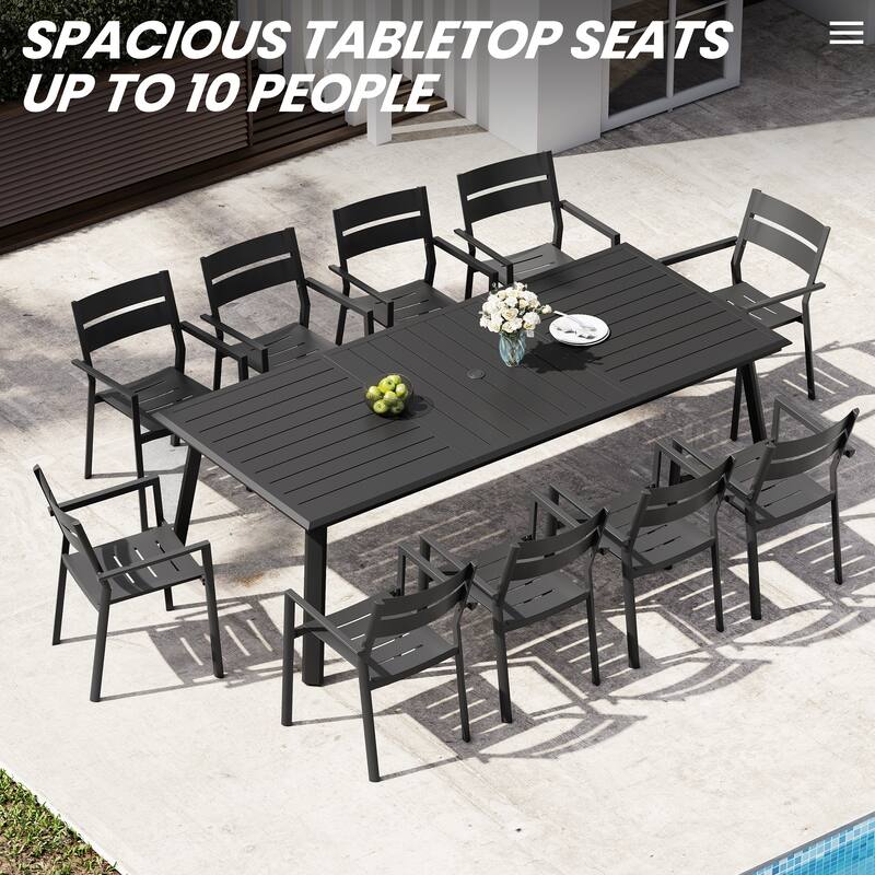 9-Piece Outdoor Dining Set Aluminum Dining Table with Umbrella Hole and Foldable Dining Chairs