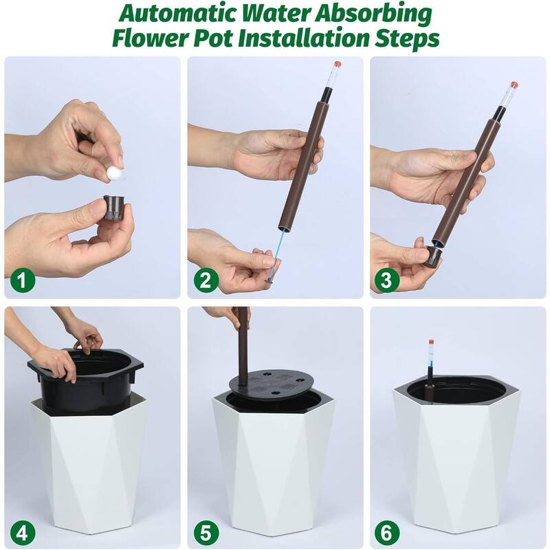 16" Set of 2 Self-Watering Planter Pots for Patio, Porch, Garden, Indoor Outdoor