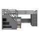 preview thumbnail 12 of 43, Twin-Twin over Full L-Shaped Bunk Bed with 3 Drawers, Portable Desk, Wardrobe, Guardrails & Solid Pine Frame, Grey