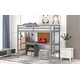 preview thumbnail 3 of 9, Twin Size Loft Bed with Desk and Writing Board, Pine Wooden Bed with Desk, Kid's Bed with 2 Drawers Cabinet, Grey