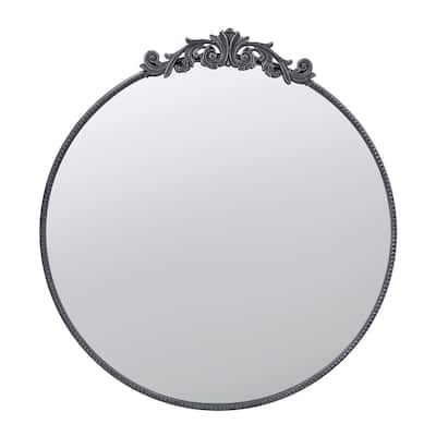 Round Baroque Style Wall Mirror - 38.5" - Black