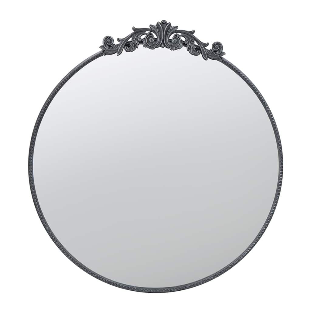 Round Baroque Style Wall Mirror - 38.5" - Black