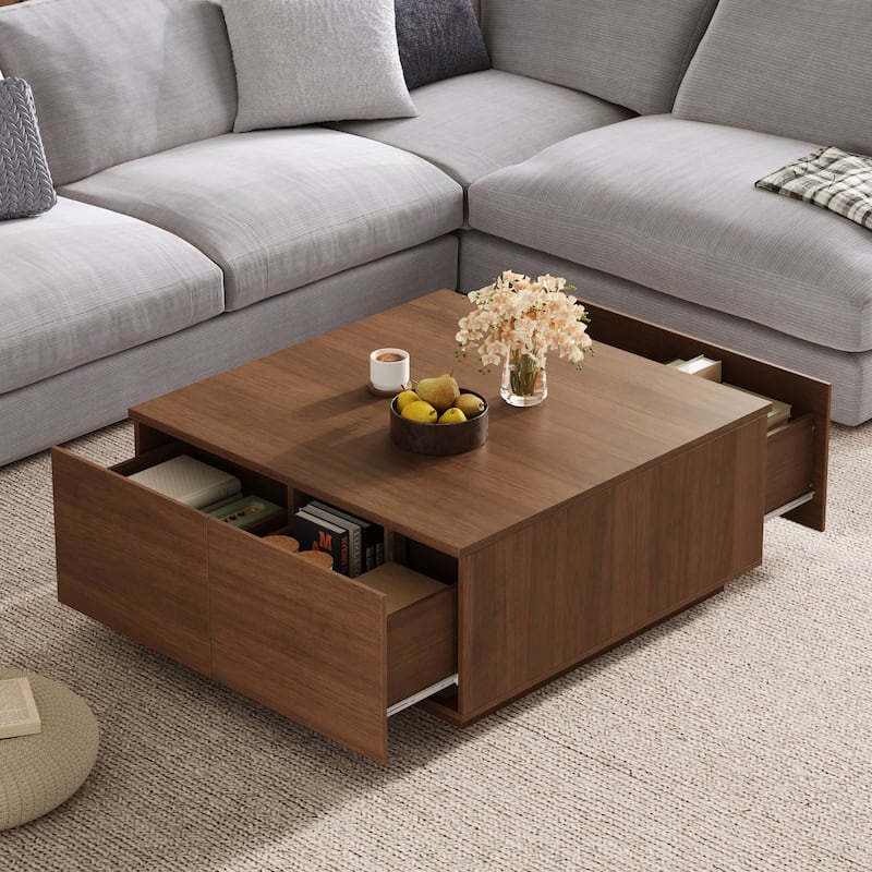 33.25" Square Coffee Table with 4 Drawers