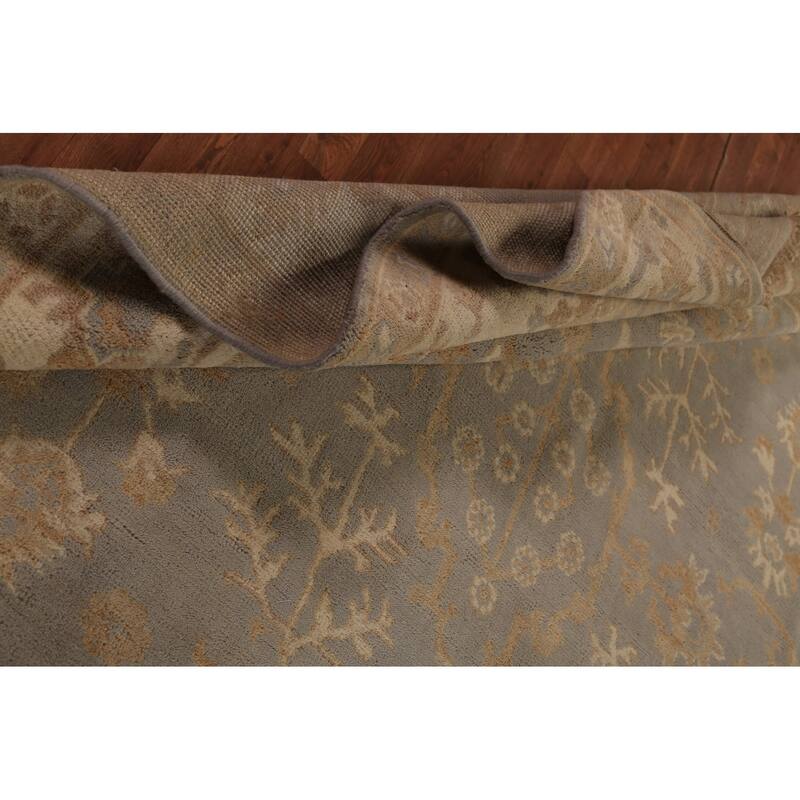 Gray Oushak Indian Area Rug Hand-Knotted Transitional Wool Carpet - 8'5"x 9'11"