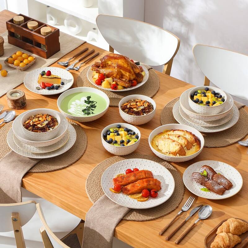 MALACASA LYDIA Embossed Stoneware 16-Piece Dinnerware Set