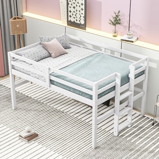 Wood Twin Size Loft Bed with Side Ladder and Underbed Storage