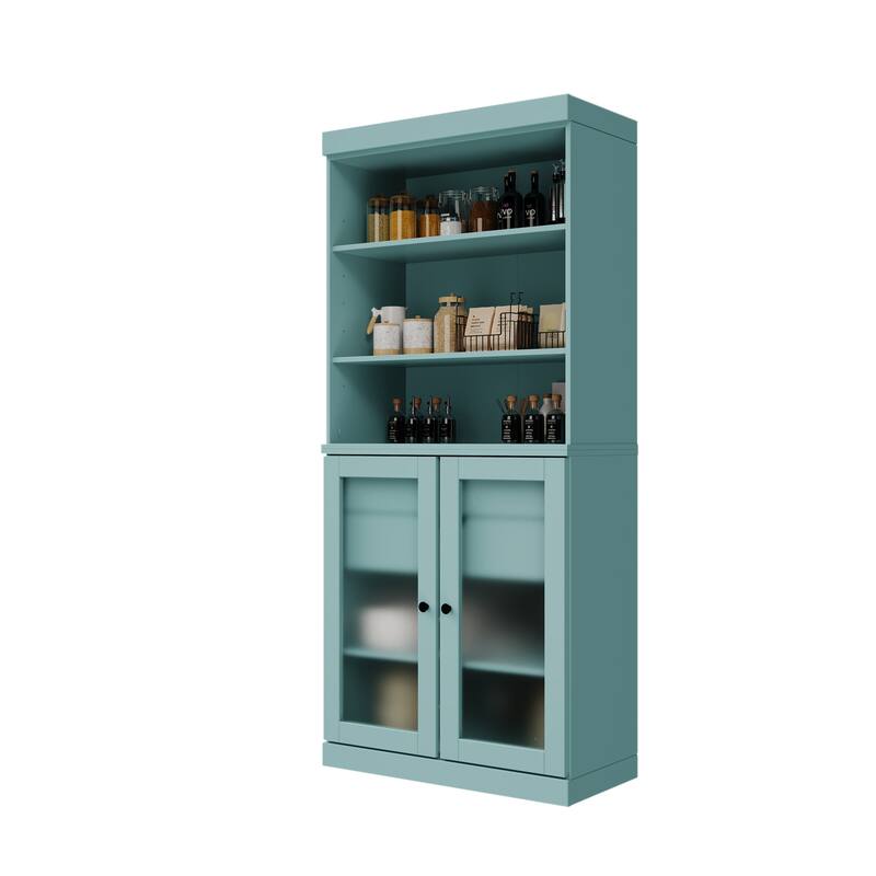 Palace Imports 100% Solid Wood Pantry Cabinet with Frosted Glass Doors, 2-Drawers and Adjustable Shelves - 32" x 71.5"