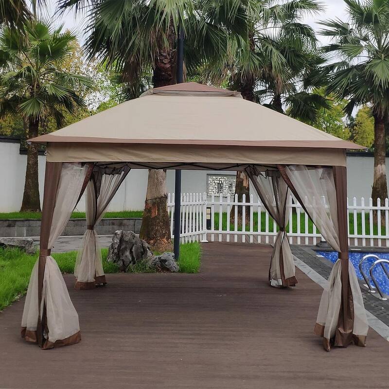 Patio Outdoor Gazebo 11X11Ft - Gazebo Canopy with Netting and 2-Tier Soft Top Event Tent for Backyard,Garden Lawn