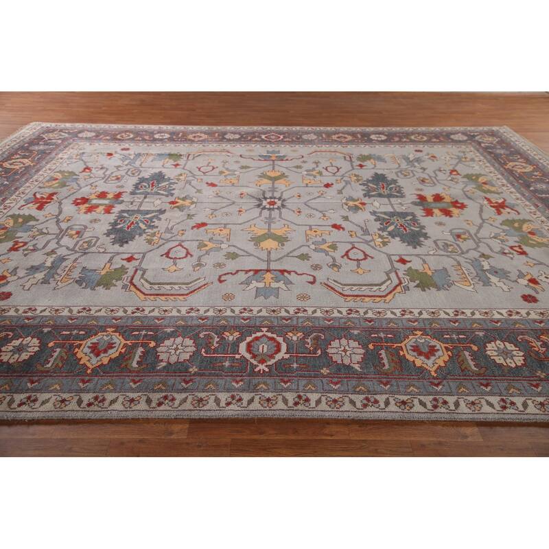 Gray Oushak Large Oriental Rug Hand-Knotted Wool Carpet - 11'10"x 14'10"