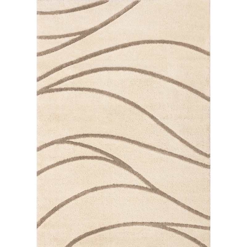 Porter Collection - Cream Taupe Curves Area Rug, 5'7" x 7'7"