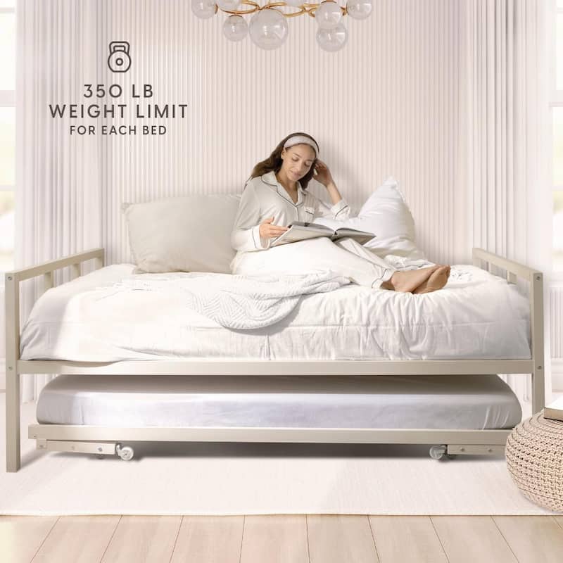 Milliard Twin Daybed and Fold- Up Trundle Set, Daybed with Pop Up Trundle - Mattresses Sold Separately (White)