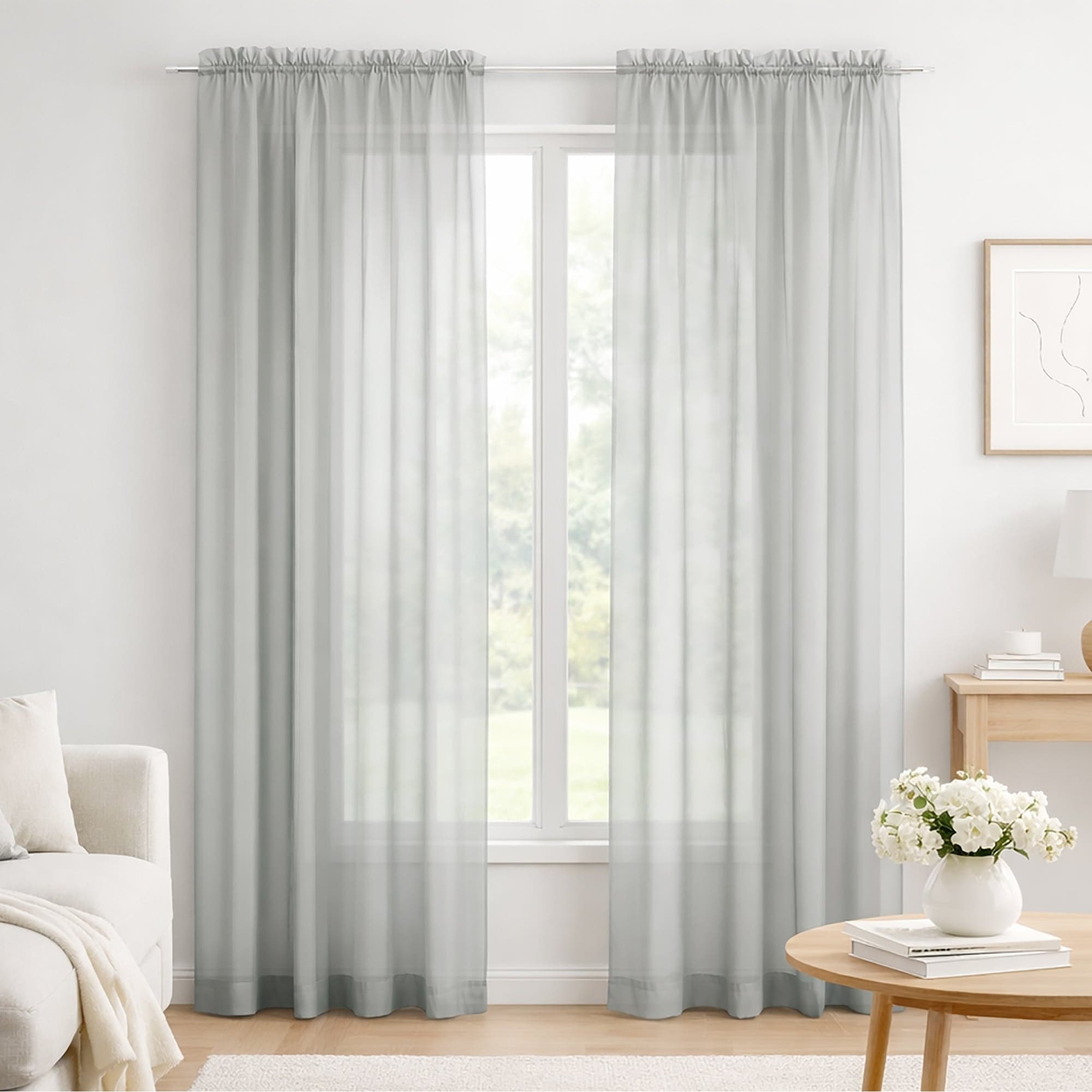 Silver Sheer Window Rod Pocket Curtain Set 95" Inches Long (2 Panels) - 95" Long