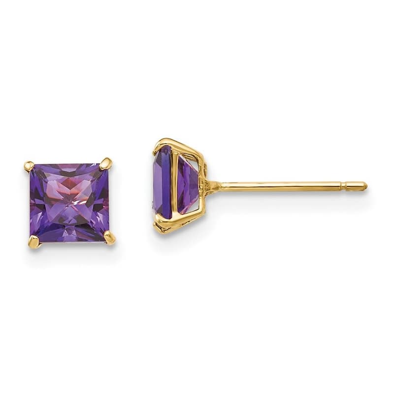 Curata 14k Yellow Gold Amethyst 5mm Square Post Stud Earrings