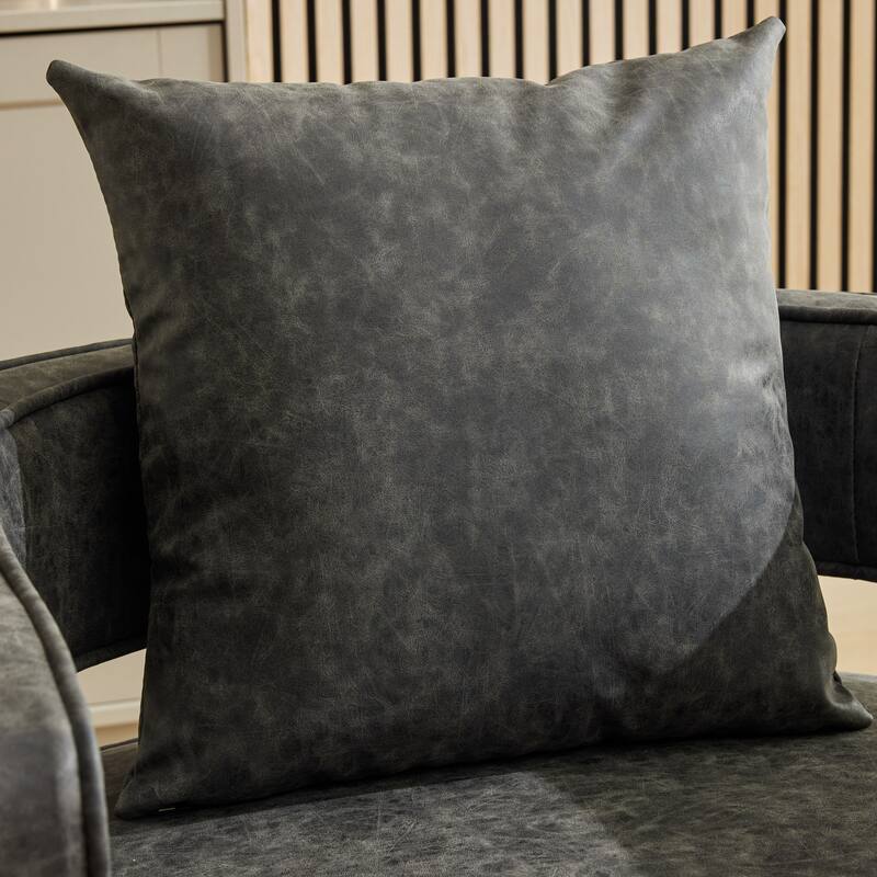 Modern Swivel Chair,PU leather Barrel Chair with Wooden Base and pillow