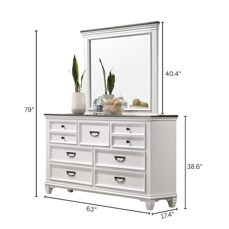 Roundhill Furniture Clelane Wood 7-Drawer Dresser with Mirror