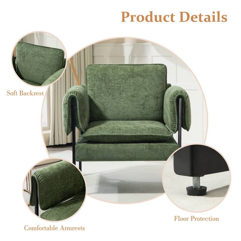 XINMICS Mid-Century Modern Accent Chair, Upholstered Armchair with Armrests and Metal Frame for Living Room, Bedroom